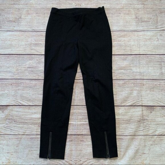 St. John Black Leggings with leather and zipper details size 2
